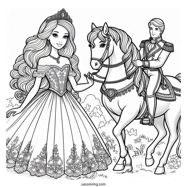 Princess Barbie With Prince And Horse