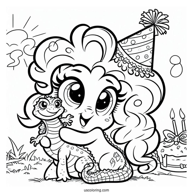 Birthday Girl Pinkie Pie Coloring Page Hugging A Lizard