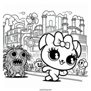 Poppy Playtime Coloring Page Of Scary Wuggles Walking In The Factory For Kids