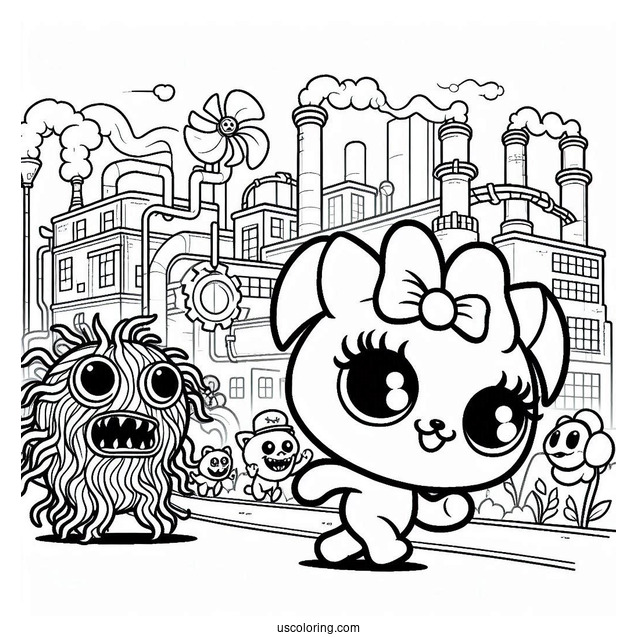 Poppy Playtime Coloring Page Of Scary Wuggles Walking In The Factory For Kids