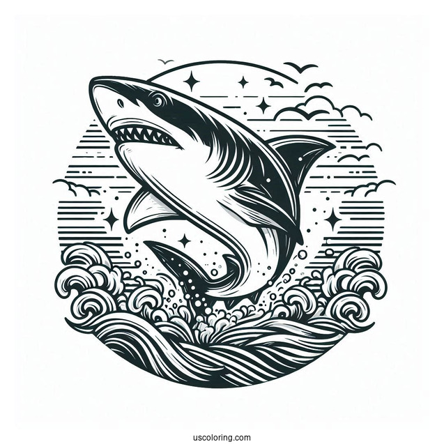 Big Shark Coloring Page Jumping Out Of Ocean