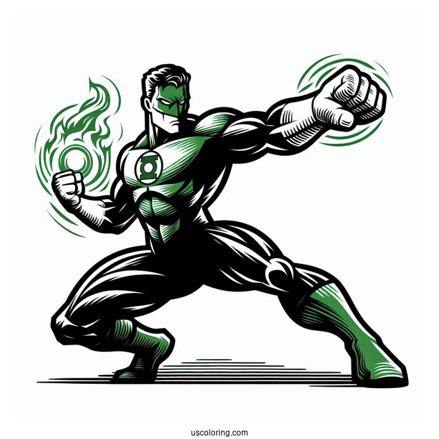 Green Lantern Fighting Coloring Page