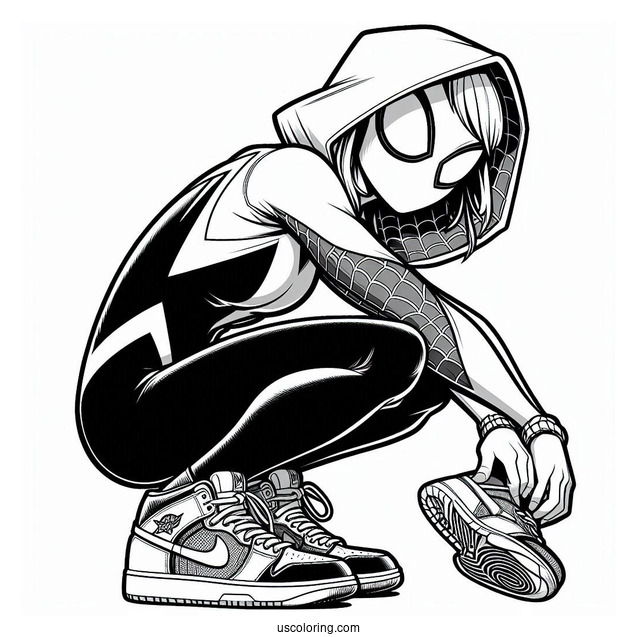 Miles Morales And Spider-Gwen Coloring Page Wearing Nikes