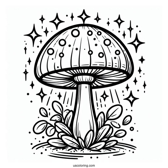 Fantasy Mushroom Coloring Page With Sparkles