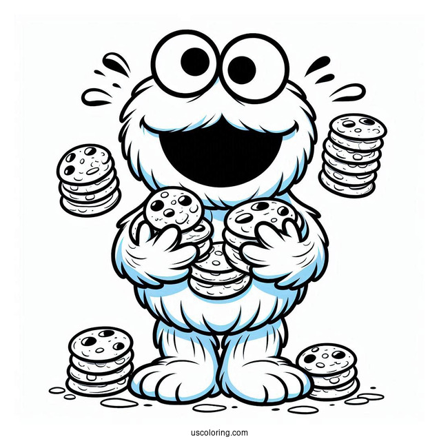 Cute Cookie Monster Holding Pile Of Cookies