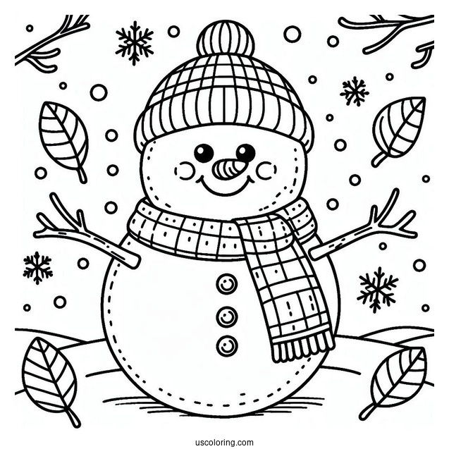 Easy To Color Snowman Wearing a Scarf