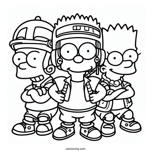 Bart Simpson With Friends Wearing Helmet