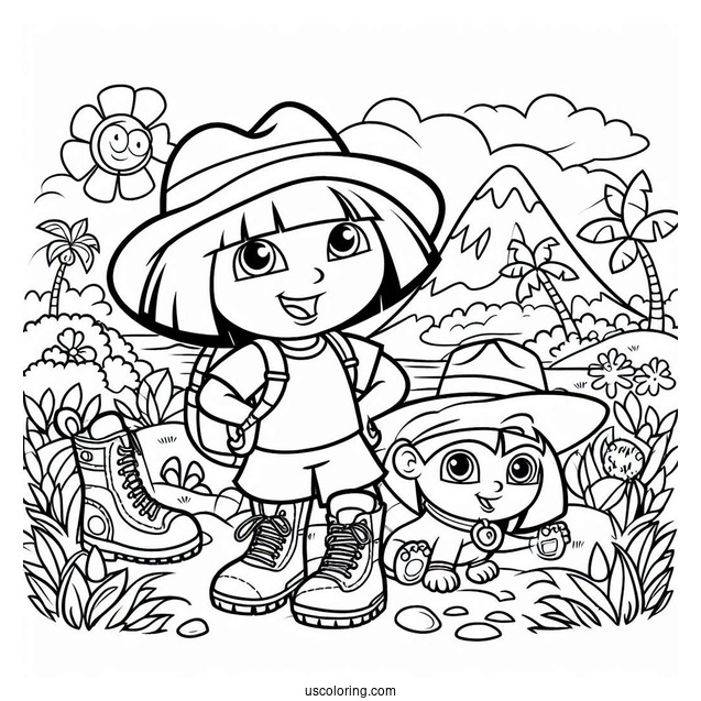 Easy Coloring Page Of Dora And Boots