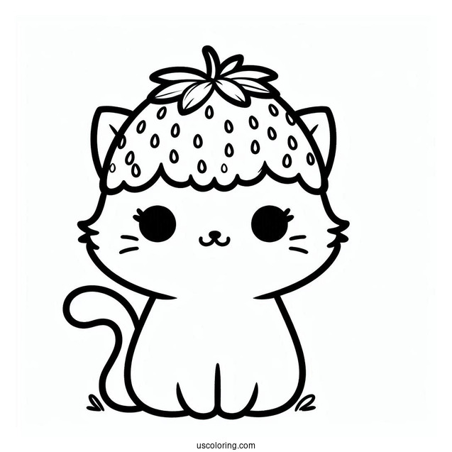 Cat Wearing A Strawberry Headdress Coloring Page