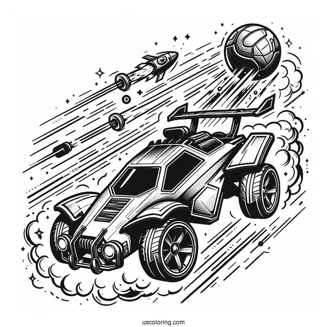 Rocket League Coloring Page Battle Car In The Air With The Ball