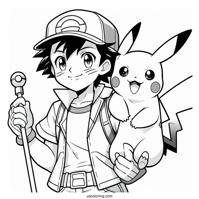Detailed Coloring Page Of Ash And Pikachu