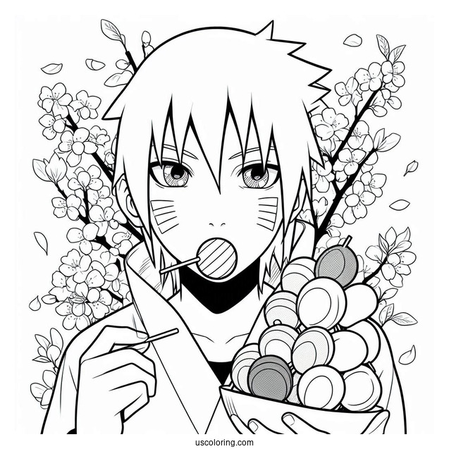 Uchiha Sasuke Coloring Page With Sakura Eating Tricolor Dango