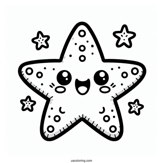 Kawaii Happy Starfish Coloring Page For Preschoolers