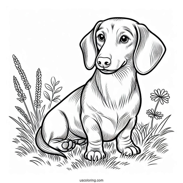 Simple Dachshund Coloring Page Sitting On Grass