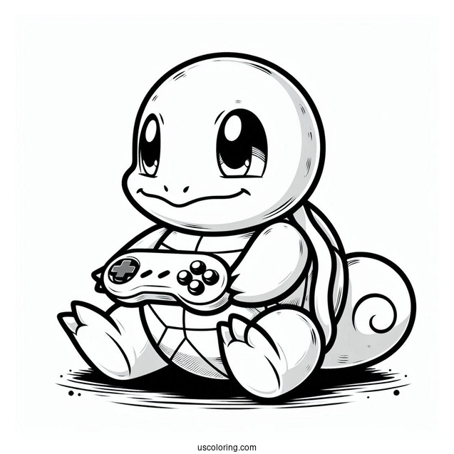 Squirtle Coloring Page Holding Game Boy
