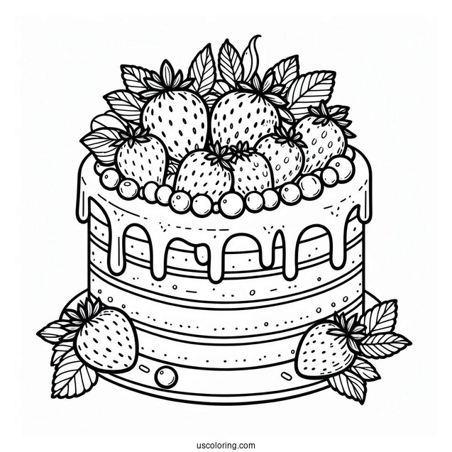 Strawberry Cake Coloring Page