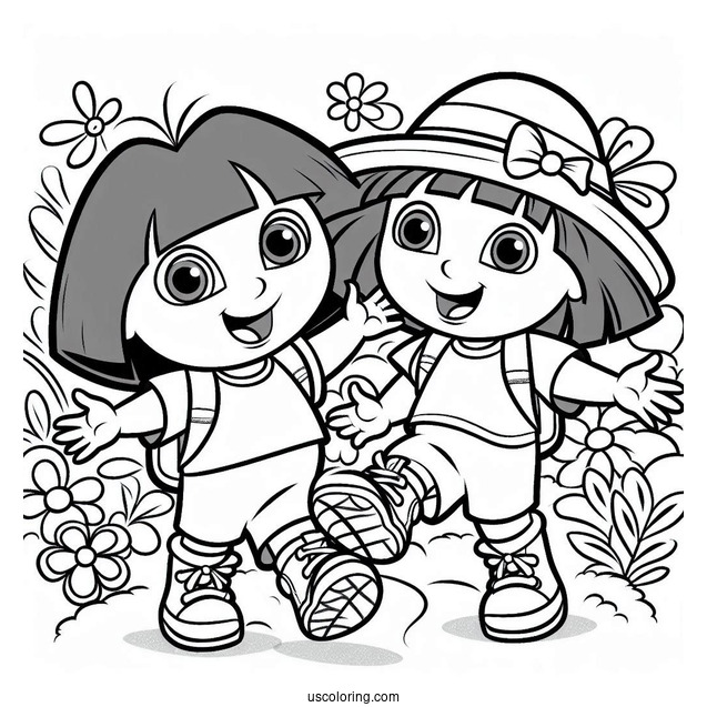 Easy Coloring Page Of Dora And Boots