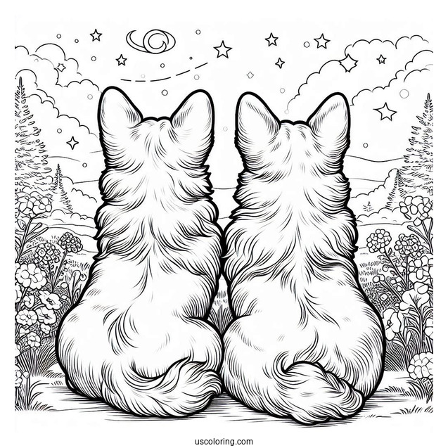 Back View Of Two Corgi Coloring Page Splooting