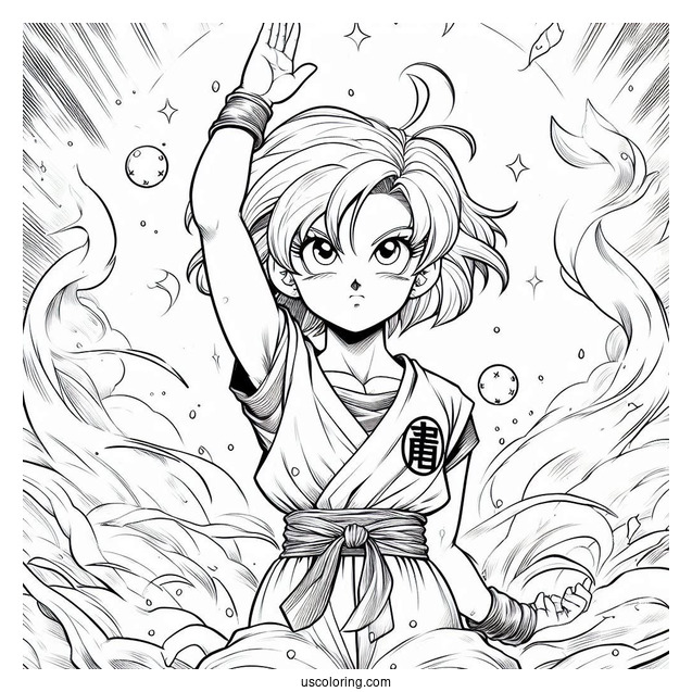 Dragon Ball Z Coloring Page Of Young Bulma With Hands Raised