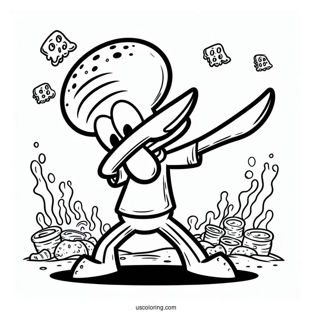 Easy Outline Of Squidward Coloring Page Dabbing For Kids