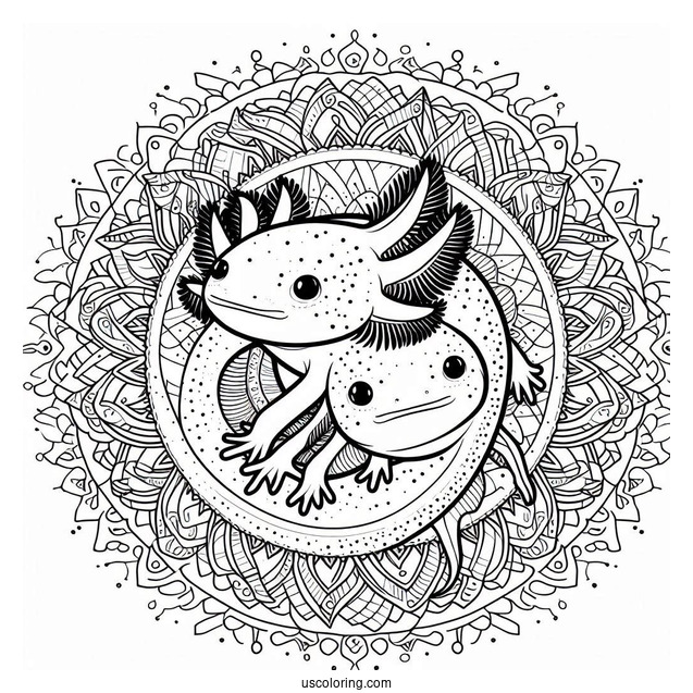 Axolotl Coloring Page In The Middle Of A Mandala