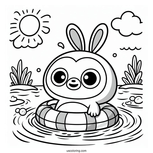 Pororo Coloring Page Of Eddy Swimming In A Lake