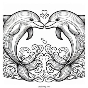 Two Dolphins Touching Noses Coloring Page