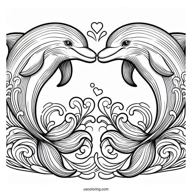 Two Dolphins Touching Noses Coloring Page