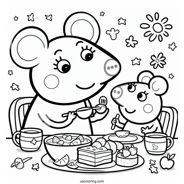 Mandy Mouse Eating Breakfast With Mummy Mouse