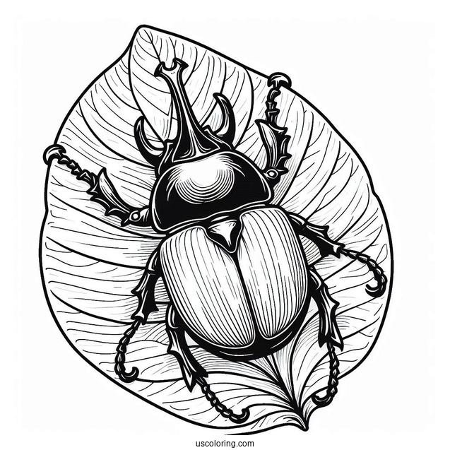 Rhinoceros Beetle Coloring Page On A Leaf