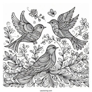 Majestic Nature With Birds Pattern Coloring Page