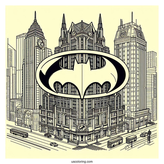 Batman Logo In Building Art Coloring