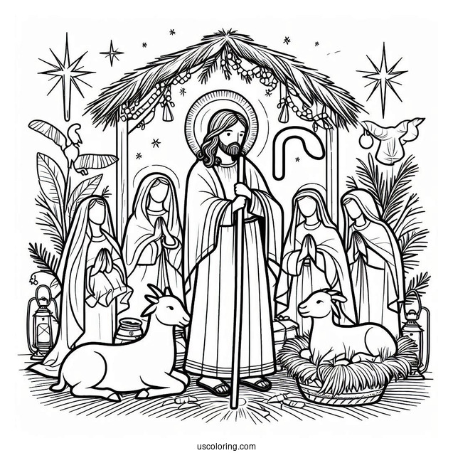 Nativity Coloring Page of Jesus For Preschoolers