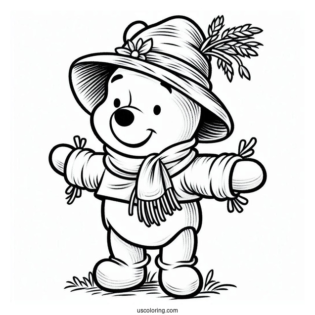Cute Winnie The Pooh Scarecrow Coloring Page For Kids