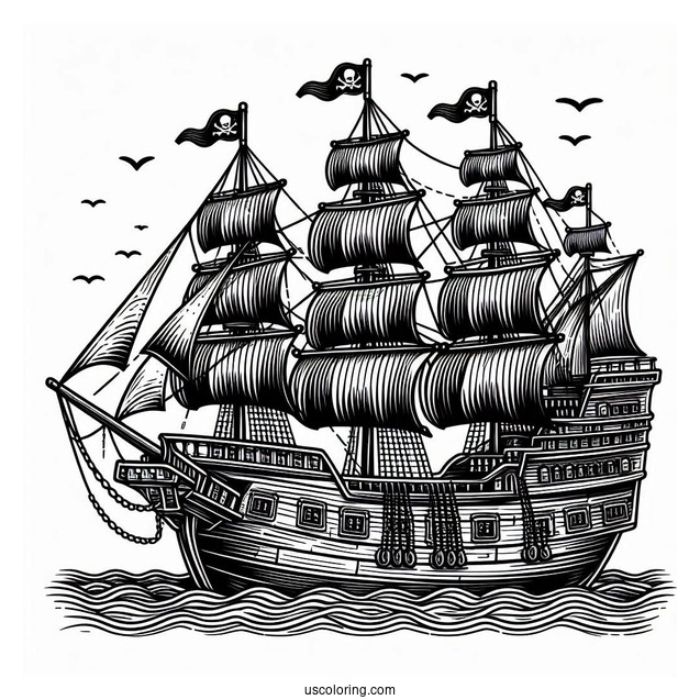 Black Pearl Pirate Ship Coloring Page