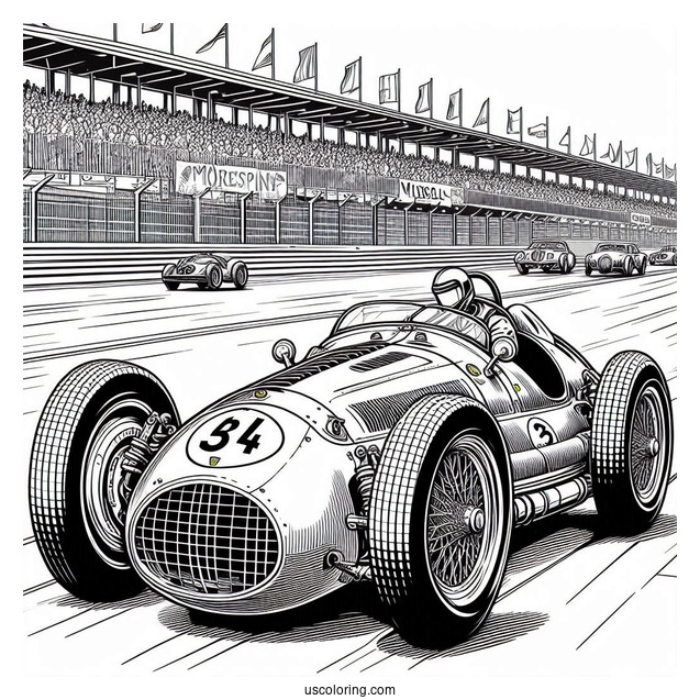 Vintage Ferrari Race Car Coloring In