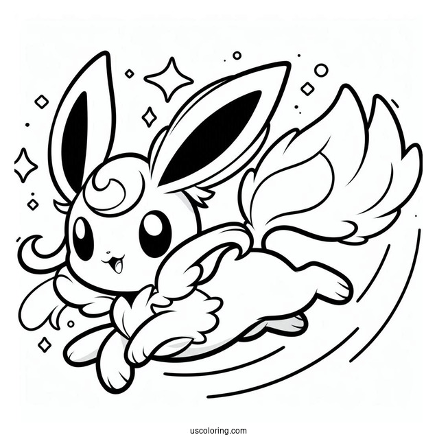 Kawaii Sylveon Coloring Page Leaping