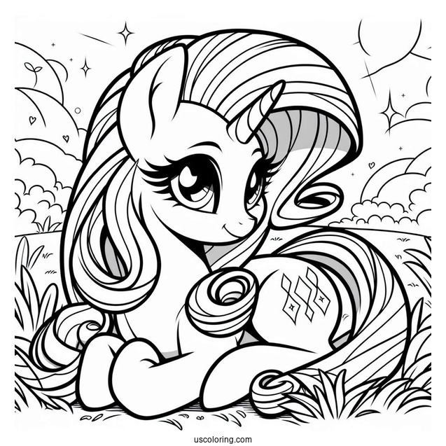 Rarity Coloring Page Resting On The Grass