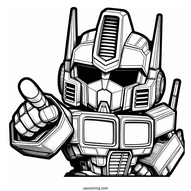 Detailed Chibi Optimus Prime Coloring Page Pointing Finger For Kids