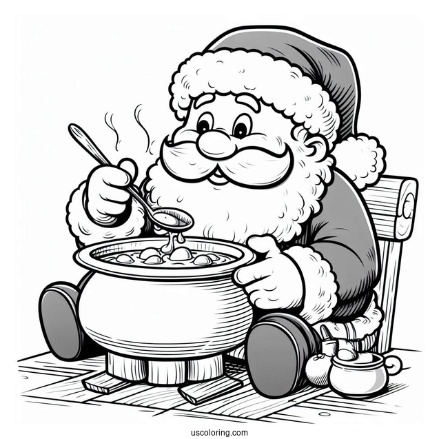 Santa Claus Eating Cooking Coloring Page