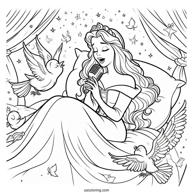 Sleeping Beauty Coloring Page Of Aurora Singing To The Birds