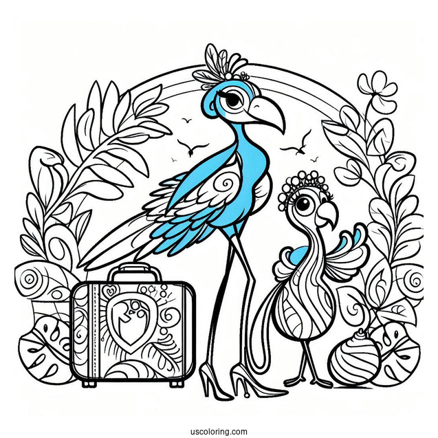 Luiz, Jewel, And Blue With A Suitcase Coloring Page