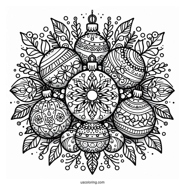 Christmas Mandala Coloring Page Baubles