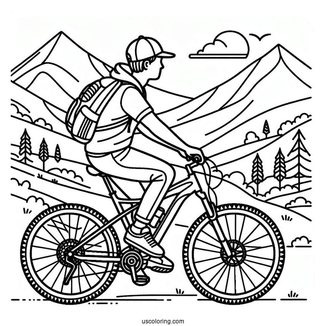 Easy Man Riding Mountain Bicycle Coloring Page For Kids