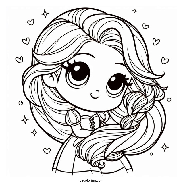 Cute Coloring Page Of Cute Rapunzel Twirling Hair