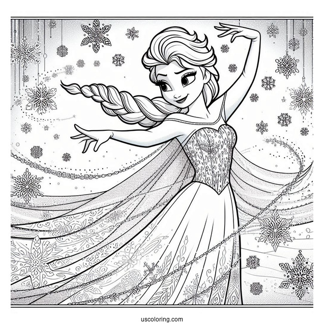 Dancing Elsa With Snow Flakes Coloring