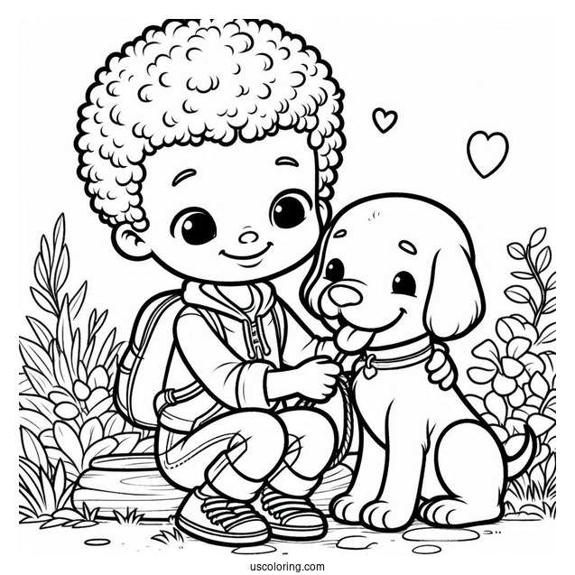 Coloring Page Of Boy With His Dog Best Friend