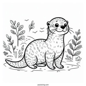 Simple Otter Coloring Page Standing For Kids