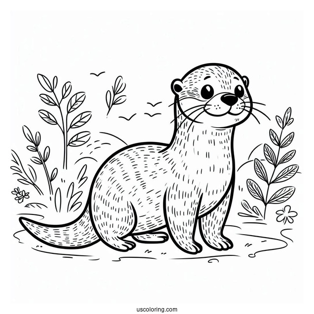Simple Otter Coloring Page Standing For Kids
