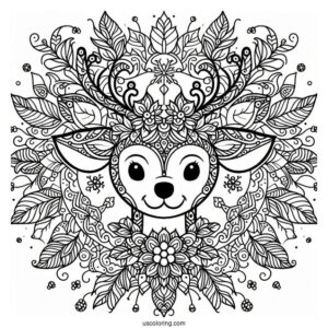 Intricate Rudolph Coloring Page Mandala With Mistletoes